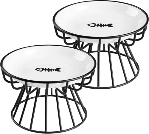 Miniatura 10 de Cuencos para gatos Wellbro, cuenco elevado para gatos, plato elevado de cerámica con soporte de metal, estación de alimentación de agua o comida