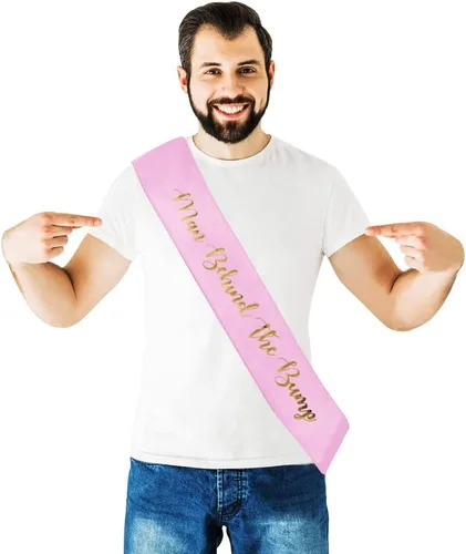 Miniatura 6 de Divertida banda para baby shower con texto en inglés "Man Behind The Bump" para papá futuro, decoración de fiesta de baby shower, suministros