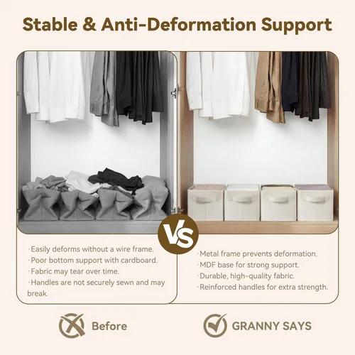 Miniatura 7 de GRANNY SAYS Storage Bins for Closet, Linen Closet Organizers and Storage Baskets with Metal Frame, Shelf Storage Bins for Organizing Bedroom Gris