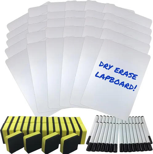 Clipco Kit de pizarra portátil de borrado en seco, juego de 30 pizarras blancas, marcadores de borrado en seco negros y borradores de 2 x 2 pulgadas