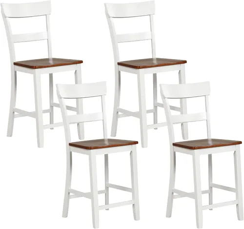 Giantex Juego de 4 Taburetes de Bar de Madera de Altura de Mostrador, 24.5" Sillas de Bar de Comedor de Madera Estilo Granja con Marco de Madera de