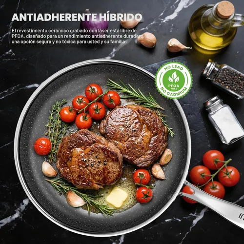 Miniatura 2 de imarku Sartenes antiadherentes, sartén de acero inoxidable de 12 pulgadas, sartén híbrida con tapa, sartén grande profunda, apta para lavavajillas