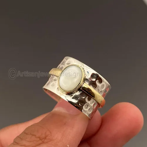 Miniatura 3 de Rainbow Moonstone Ring, 925 Silver Ring, Handmade Ring Women, Spinner Silver Ring, Bohemian Spinner Ring, Fidget Spinner Ring, Minimalist Spinner