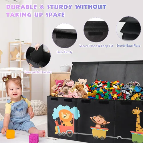 Miniatura 4 de Caja de juguetes XL - Contenedores de almacenamiento de juguetes con tapas, baúl plegable para niños y niñas, organizador de juguetes grandes