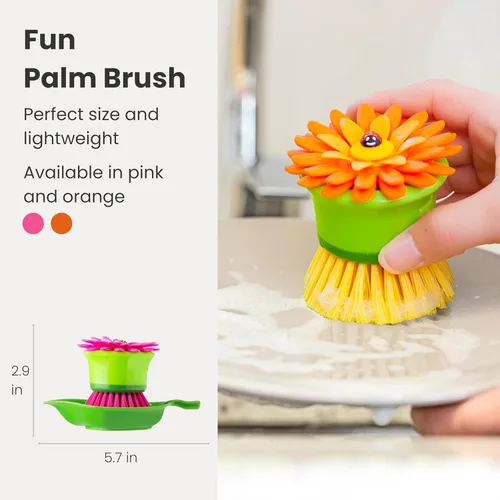 Miniatura 3 de Vigar Cepillo de Limpieza de Palmas con Flor para Platos con Soporte, Cepillos de Cocina Perfectos para Platos, Cepillo de Fregadero y Cepillos