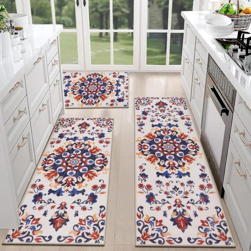 Miniatura 21 de HEBE - Juego de 3 alfombras de cocina de granja, antideslizantes, lavables, tapetes de cocina bohemios para suelo, alfombra de cocina, alfombra