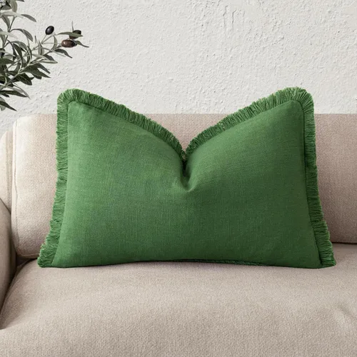 Miniatura 44 de Foindtower Fundas de almohada decorativas de lino con flecos, acogedora funda de cojín bohemia estilo farmhouse con borlas, funda de almohada