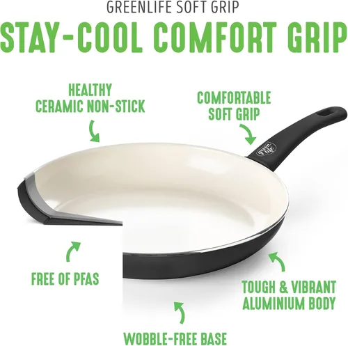 Miniatura 4 de GreenLife Soft Grip - Juego de 23 utensilios de cocina antiadherentes de cerámica saludable con utensilios de cocina, sin PFAS, apto para Negro