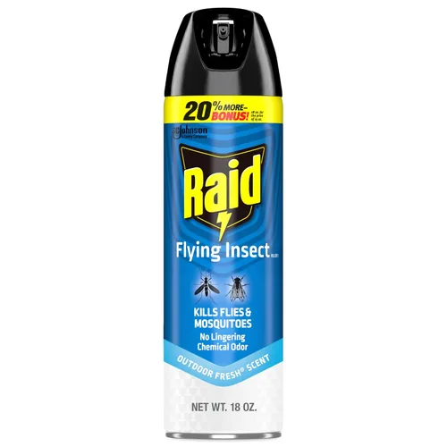 Raid Aerosol para insectos voladores, aroma fresco al aire libre, mata moscas, mosquitos y otros insectos voladores en contacto, para uso en