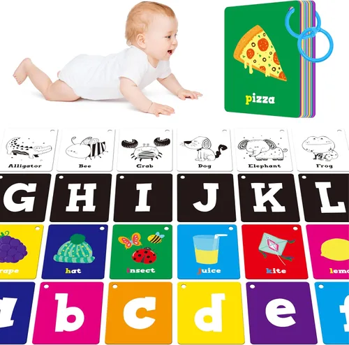 Miniatura 11 de 51 PIEZAS Tarjetas cognitivas en español para bebés, impresas a doble cara, 7 en 1 tarjetas coloridas, alfabeto, números, alimentos, animales