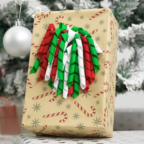Miniatura 12 de HUIHUANG Lazo de regalo de Navidad para regalos, lazos rizados para envolver regalos, bastón de caramelo, lazos de Navidad rojos y blancos