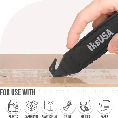 Miniatura 4 de Cortador de caja de seguridad. tksUSA here, tu cortador inoxidable, abridor de paquetes de acero. Paquete de cuchillos de seguridad con cuchilla