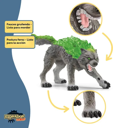 Miniatura 5 de Schleich Eldrador Creatures - Figura de lobo de piedra de 6 pulgadas, divertida figura de animal de fantasía para juegos imaginativos para niños