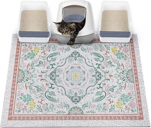 Miniatura 47 de Glittme Alfombrilla de Arena para Gatos con Base Antideslizante, Alfombrilla de Caja de Arena Impermeable que Atrapa la Arena, Fácil de Limpiar