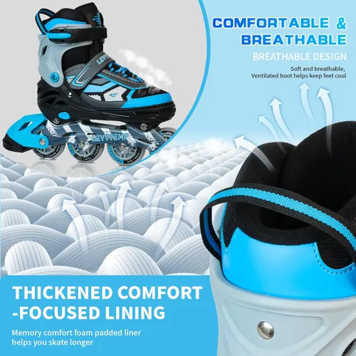 Miniatura 4 de Patines en línea ajustables para niños y adultos, patines al aire libre para principiantes con todas las ruedas iluminadas para niñas, niños, Azul