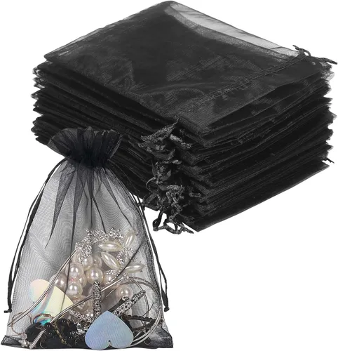 YQL Bolsas de organza negras, 100 bolsas de regalo de 5 x 7 pulgadas, bolsas de malla para protección de frutas, bolsas de joyería, bolsas de