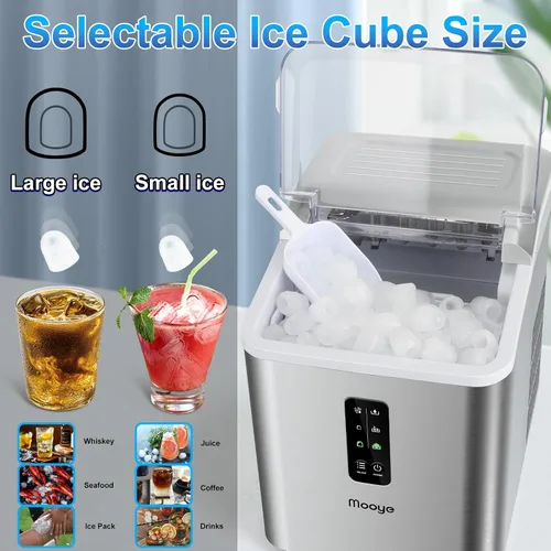 Miniatura 4 de Máquina para hacer hielo para encimera, 26.5 libras en 24 horas, máquina de hielo eléctrica y máquina de hielo compacta con cuchara de hielo