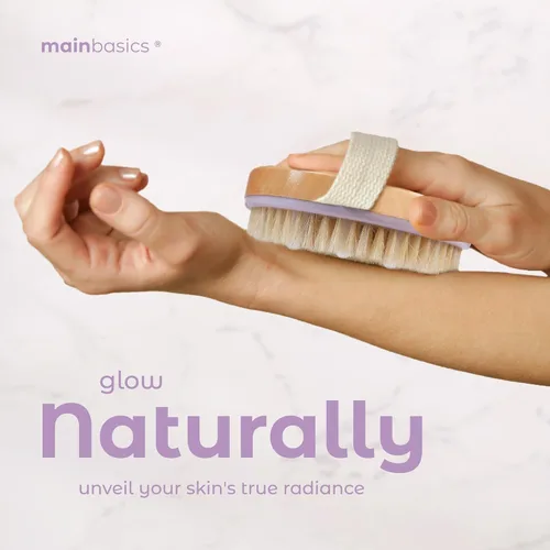 Miniatura 4 de MainBasics Cepillo corporal de cepillado en seco para drenaje linfático, piel seca, celulitis, circulación sanguínea con cerdas naturales