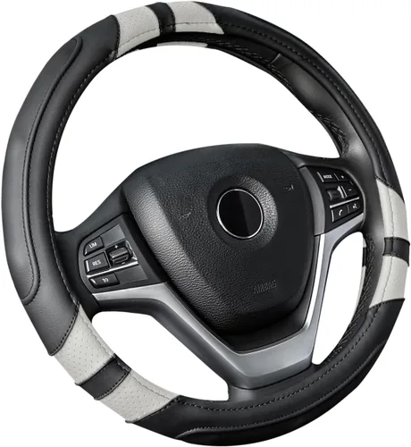 Miniatura 9 de Achiou - Funda para volante de automóvil, universal, de 15 pulgadas, con contornos de agarre, de cuero, antideslizante, transpirable, suave