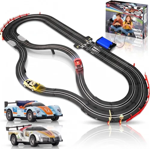 Slot Car Race Track Sets - Juego de pistas de carreras eléctricas, 4 pistas de autos de alta velocidad para niños, auto de control remoto, juguetes