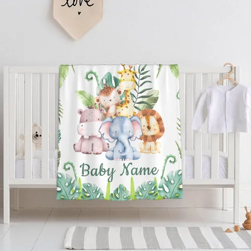 Manta personalizada con nombre, manta personalizada de animales de bebé, regalos conmemorativos para envolver niños pequeños, cumpleaños familiar,