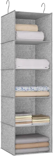 Miniatura 12 de Organizador colgante para armario, fácil de montar, estantes colgantes plegables con 4 compartimentos, para guardar ropa, bolsos, zapatos y Gris