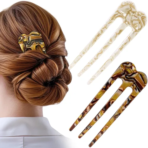 Miniatura 9 de 2 horquillas de pelo francés grandes en forma de U para mujeres, horquillas de pelo de 3 puntas para moños, horquilla de pelo con giro francés