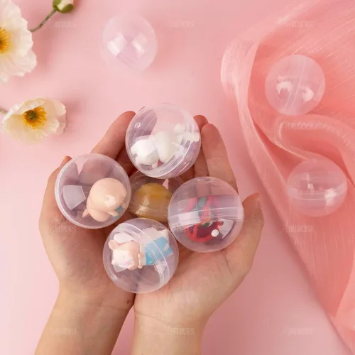 Miniatura 8 de AUEAR, Paquete de 50 cápsulas redondas pequeñas translúcidas de 2 pulgadas, envases vacíos de plástico para chicles para premios de fiesta