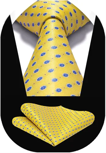 Miniatura 73 de HISDERN Corbatas para hombre, corbata de cachemira y bolsillo cuadrado tejido clásico floral para hombre, corbata de fiesta de boda