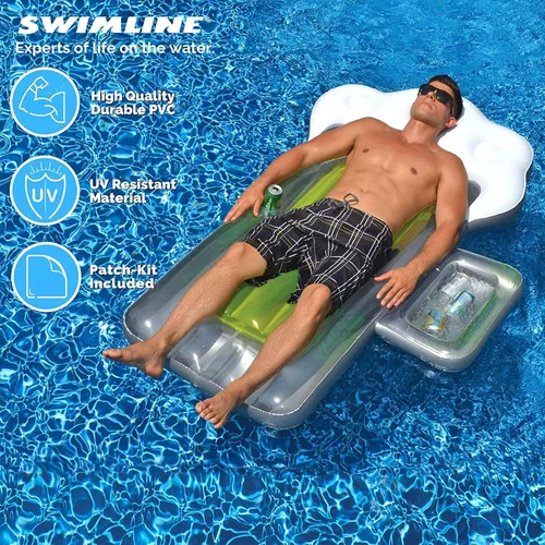 Miniatura 5 de Swimline Flotador inflable para piscina con cama, tumbona, esterilla divertida, taza de cerveza, amarillo