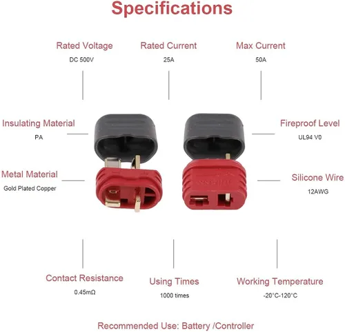 Miniatura 7 de Amass - 10 pares de conectores en T actualizados de la funda Deans Conector Deans Plug para piezas RC (10 pares de enchufe en T)