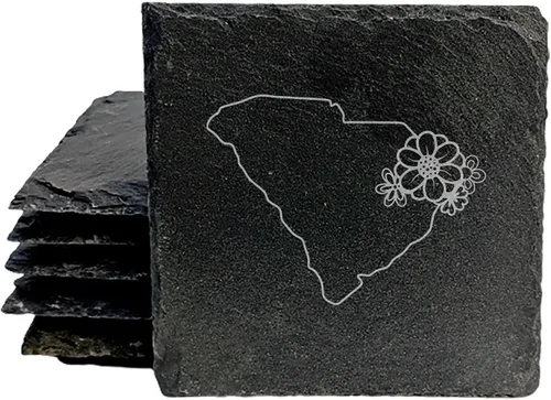 Miniatura 10 de Rustic Slate Coasters Set of 6, Round 4" with South Carolina 'Home Sweet Home' Design, for Holidays, Birthdays, Housewarming, She-Shed, Man Cave