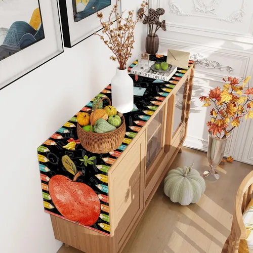 Miniatura 5 de Camino de mesa con lápiz de manzana de acuarela para el primer día de escuela, decoraciones y suministros para el hogar, escuela, aula, oficina, 13