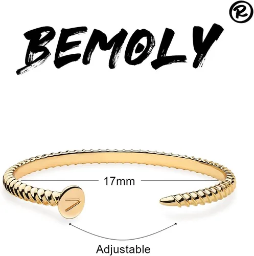 Miniatura 5 de Bemoly Pulsera de uñas para mujer, chapada en oro de 14 quilates, pulsera con inicial de tornillo, regalos inspiradores para niñas, pulsera ajustable