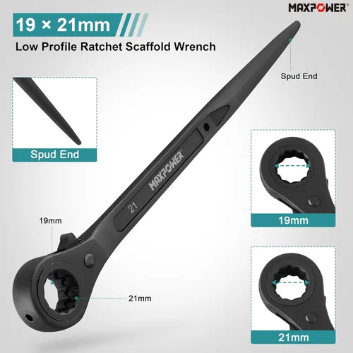 Miniatura 2 de MAXPOWER Juego de 2 piezas de llave de trinquete Spud para andamio, llave de Spud de doble enchufe de 7/8 pulg x 3/4 pulg, llave de enchufe métrica