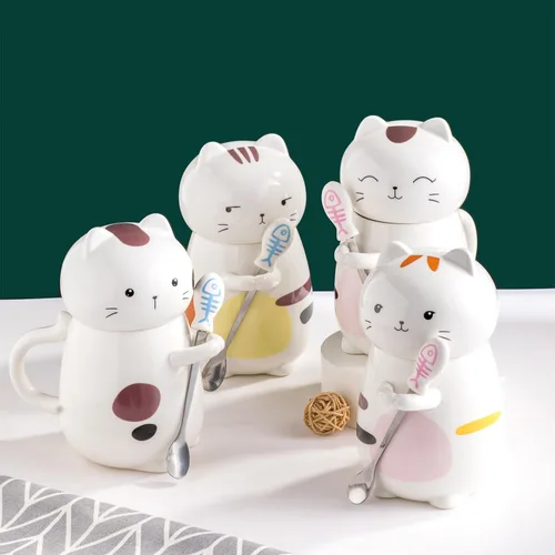 Miniatura 5 de Disoza Taza de Gato con Tapa Regalo de Gato Taza de Té de Cerámica con Cuchara Taza de Té de Café 400 ML Taza de Navidad Regalo de Cumpleaños