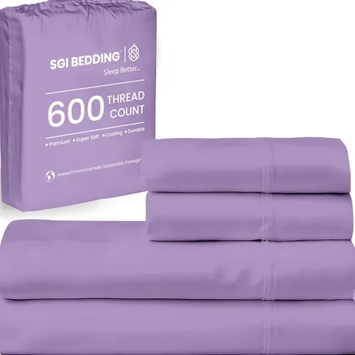 Miniatura 35 de SGI Bedding - Juego de sábanas de 600 hilos, 4 piezas, 100% de algodón egipcio, tamaño completo, juego de sábanas con bolsillo profundo de 38 cm