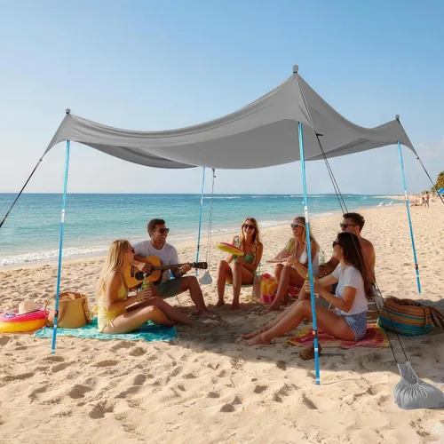 Miniatura 21 de CROWN SHADES Tienda de campaña de playa de 7 x 7, toldo de playa fácil de desplegar, UPF50+, 2 postes ajustables, turquesa