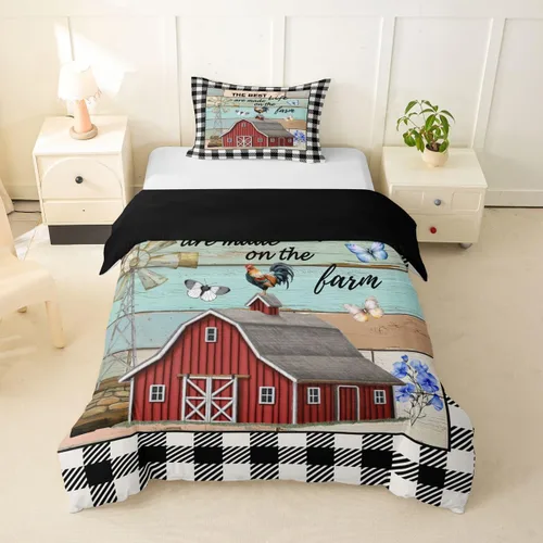Miniatura 16 de Erosebridal Juego de funda de edredón vintage de molino de viento, tamaño Queen, estilo rústico de granja, estilo vintage, estilo campesino, Multi 13