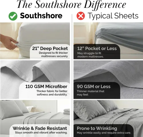 Miniatura 14 de Southshore Fine Living, Inc. Juego de 7 piezas de sábanas King divididas para cama ajustable, juego de sábanas King divididas con bolsillo de 21