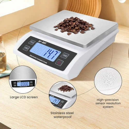 Miniatura 6 de Báscula Digital de Cocina 30kg/66lb Gran Báscula de Alimentos para Hornear Cocinar Escala de Pan de Acero Inoxidable con Pantalla LCD Escalas