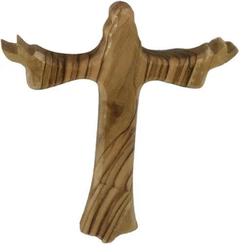 SAINT MICHAEL OLIVE WOOD FROM BETHLEHEM Cruz de resurrección de Jesús de 5 pulgadas tallada en forma de cruz de crucifijo, decoración de pared,