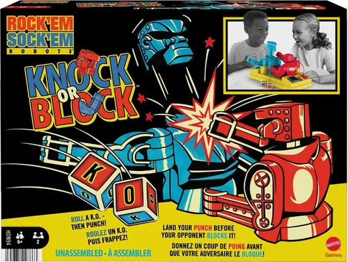 Mattel Games Rock 'Em Sock 'Em Robots - Juego para niños con luchadores Red Rocket y Blue Bomber