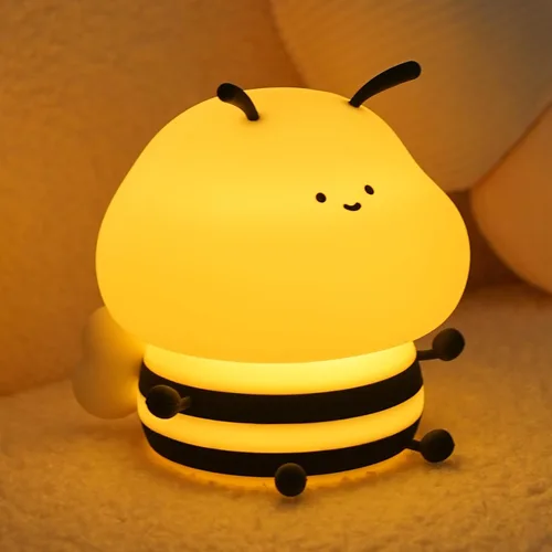 Luz nocturna de abeja para niños, lámpara blanda, luz nocturna de animales, 3 niveles de brillo, lámpara para niños que cambia de color, lámparas