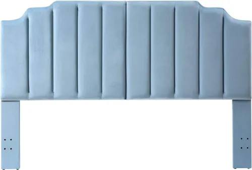 Miniatura 4 de 24KF - Cabecera tapizada de terciopelo Seaglass tamaño King con diseño moderno de canales verticales, Cabecera California King con borde superior