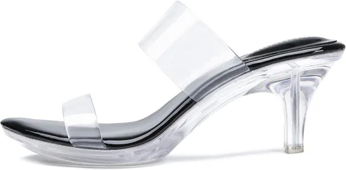 NBUUNBU Tacones transparentes para mujer, tacones negros plateados, con plataforma pequeña, sandalias de tacón alto sexy, sandalias de tacón de