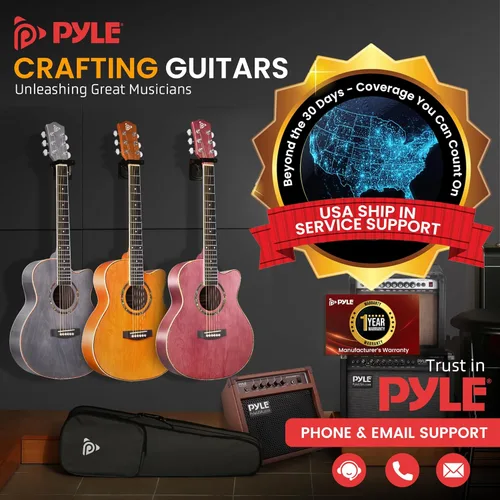 Miniatura 7 de Pyle Kit de guitarra acústica, 3/4 tamaño junior, instrumento de cuerdas de acero totalmente de madera para niños principiantes, adultos, 36 Gris