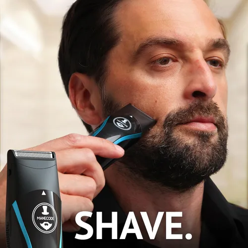 Miniatura 8 de MANECODE® Cortadora de barba y cabello para hombres – Self-Sharp Blades® USB-C, impermeable, pantalla LED, kit de aseo múltiple