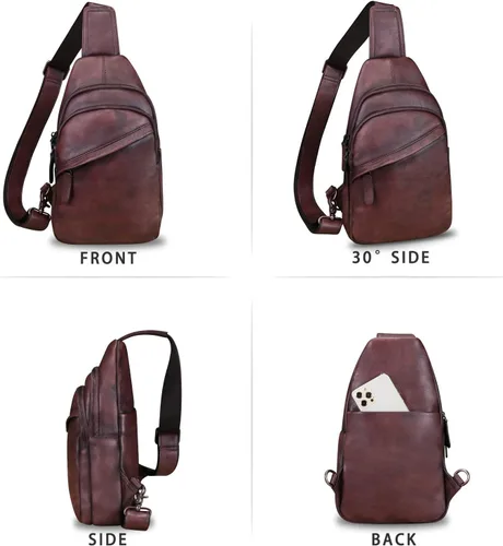 Miniatura 5 de Bolso de cuero genuino para hombres y mujeres, mochila de cuero vintage, bolso cruzado de hombro a la moda