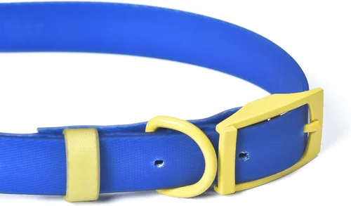 Miniatura 3 de Wags & Wiggles Collar de perro de PVC impermeable, azul marino y amarillo, totalmente impermeable para uso en piscina, lago y playa, correa